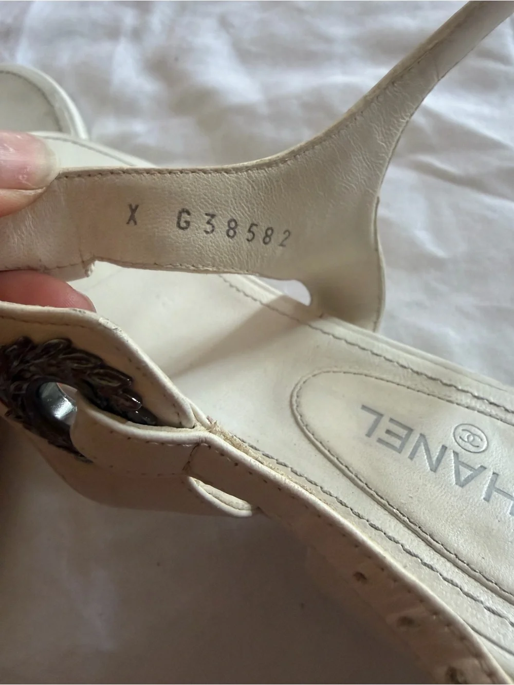 Chanel interlocking CC logo T sandals w/ 1” heel